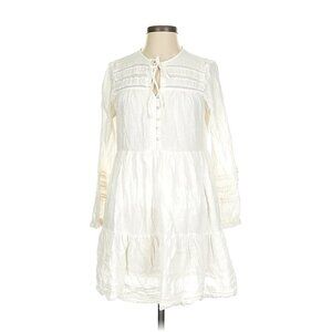 Rails White Linen Blend Mini Dress Small Long Sleeve Boho Tiered ✨